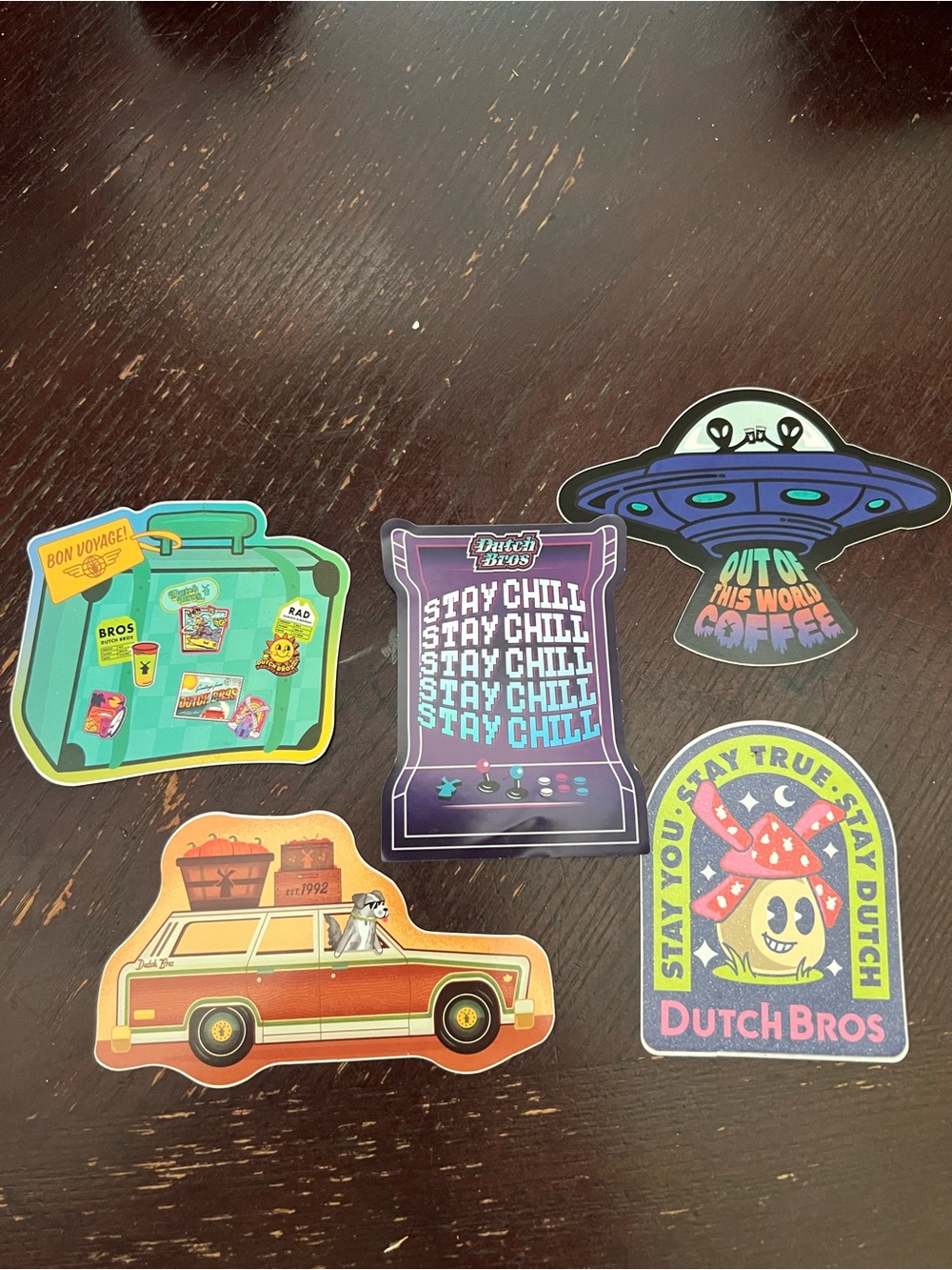 New- Dutch Bros. Set of 5 stickers. Brand new!